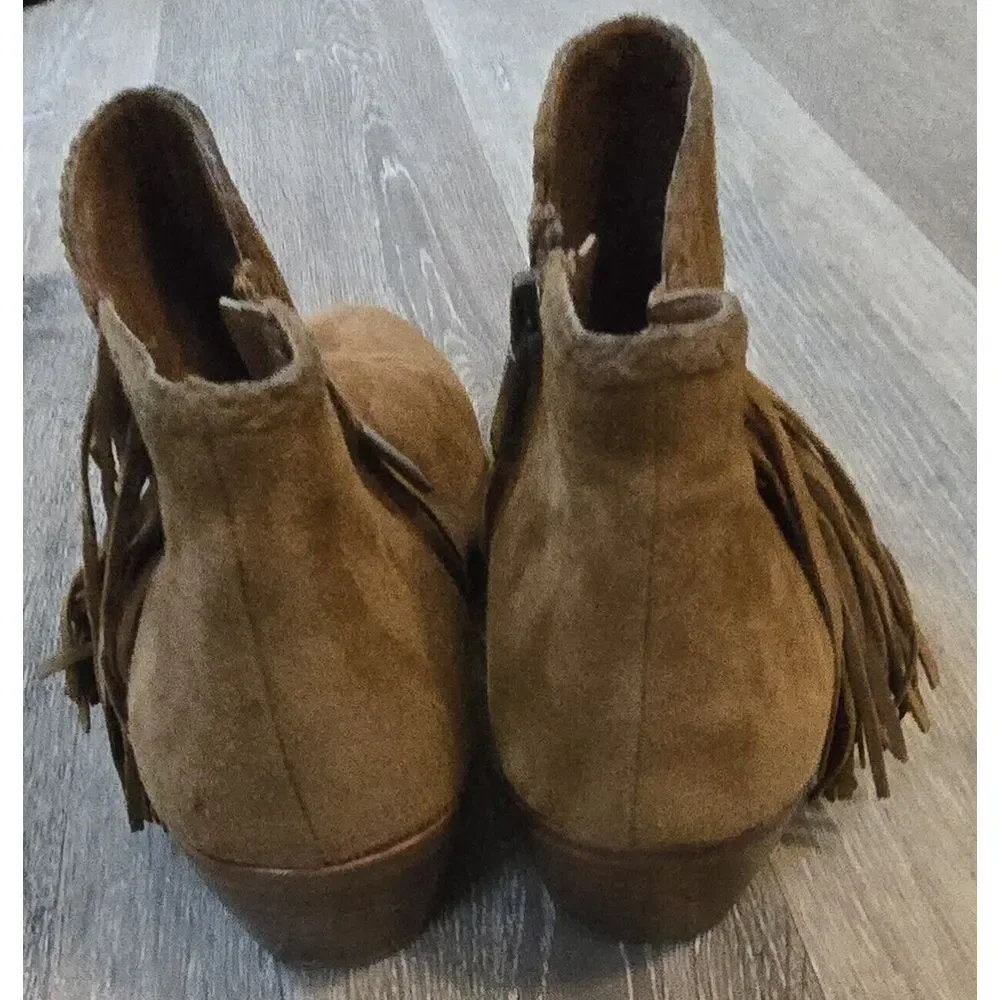 Sam Edelman Paige Suede Fringe Ankle Boots, Western Style, Brown Fashion Booties